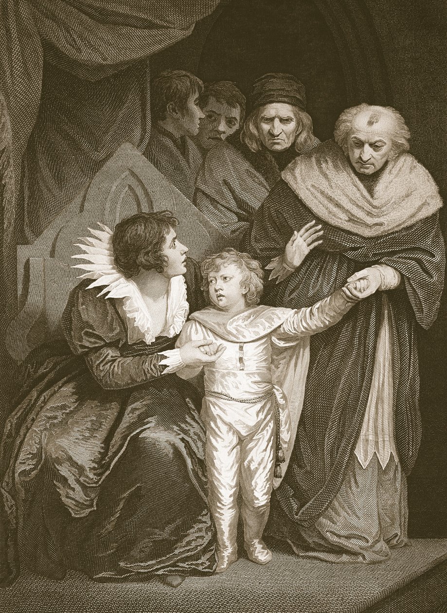Duke of York, bror till Edward V, avskedad av drottningen, graverad av J. Fittler, illustration från David Humes 