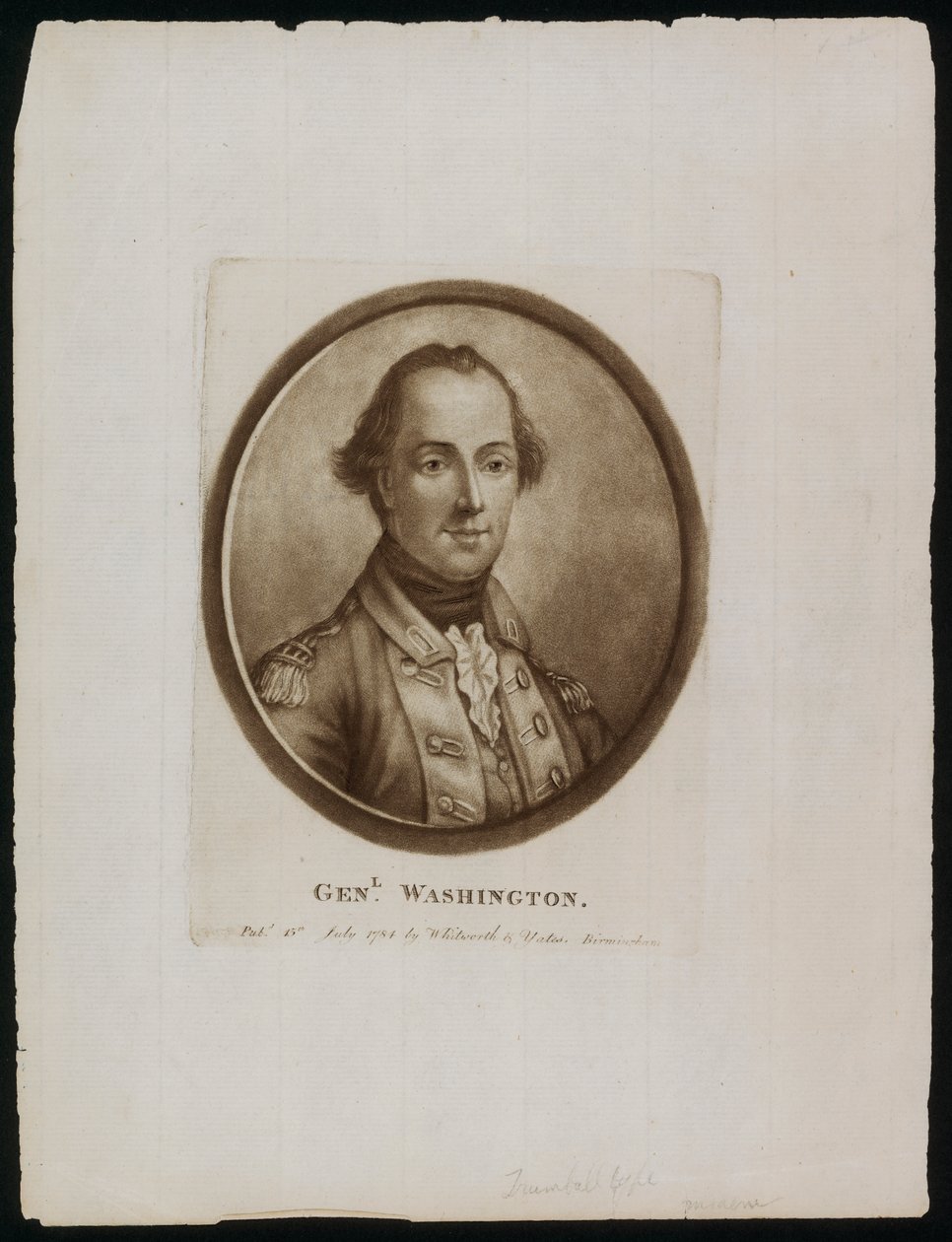 Porträtt av general [George] Washington (gravyr) av John (after) Trumbull
