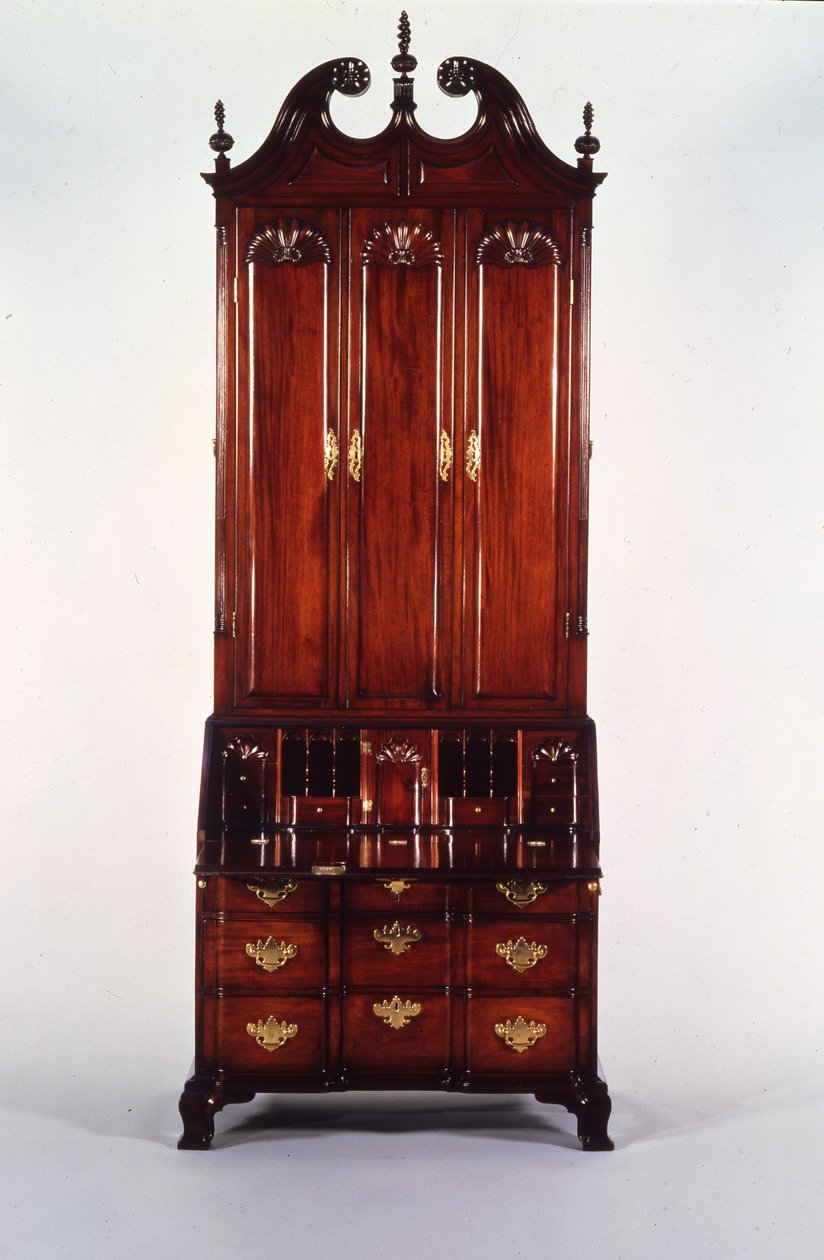 Nicholas Brown Chippendale block-and-shell skrivbord och bokhylla, ca 1760-70 (mahogny) av John (attr. to) Goddard