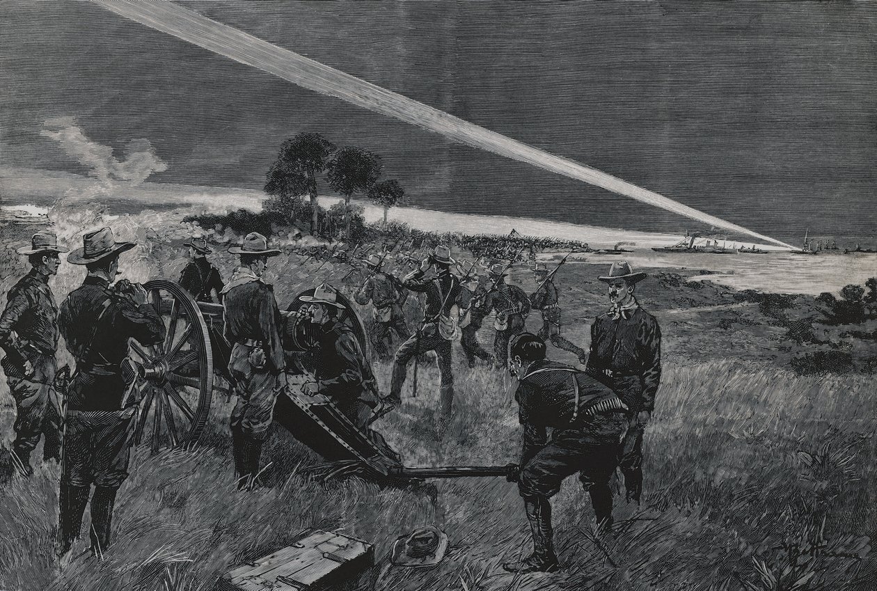 Amerikanska trupper landar i Daiquiribukten, artilleriet öppnar eld, 24 juni av Walter Charles Mills