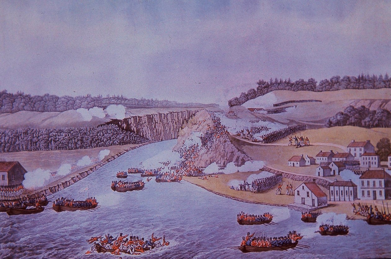 Slaget vid Queenston Heights (färg litho) av Walter Charles Mills