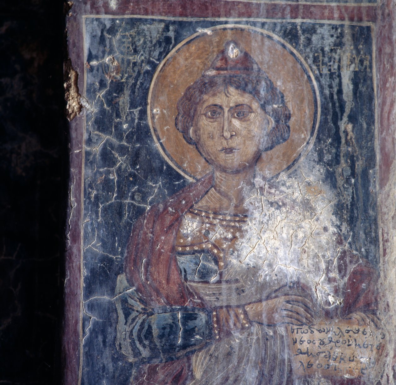 Helgonfigur, fresk i kyrkan i Kandanos, Kreta, Grekland (foto) av Walter Charles Mills