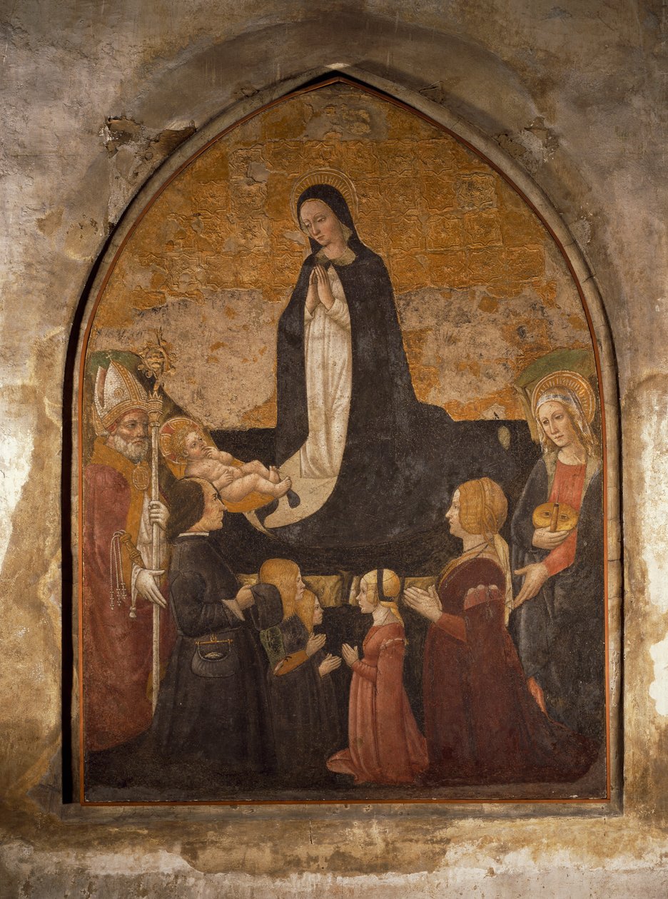 Italien, Milano, Maria den nådiga kyrkan, Tornets kapell, Jungfru som tillber barnet, fresk av Walter Charles Mills