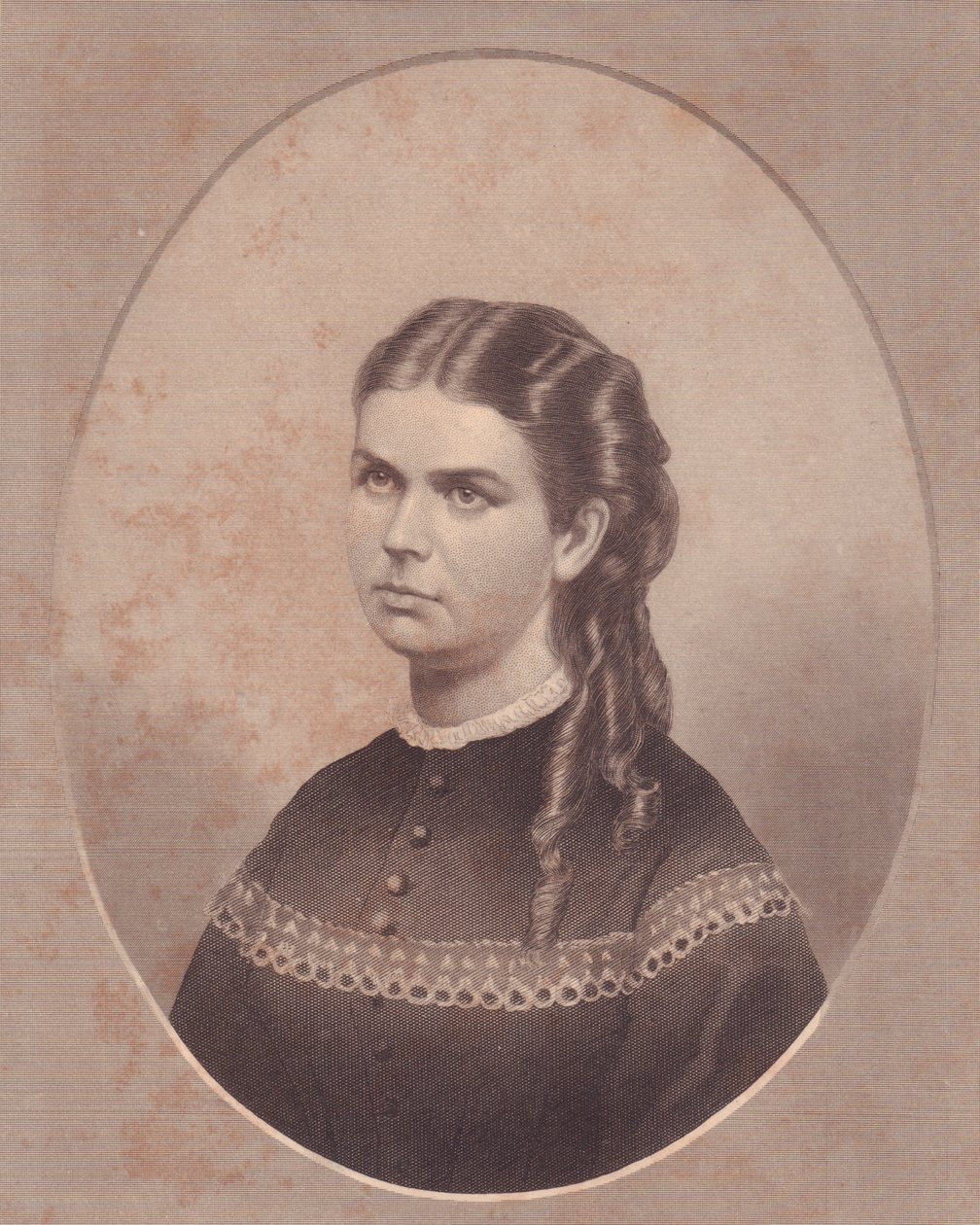 Porträtt av Ada Kinsman (1845-1871), hustru till pastor Edward Archibald Wanless, gravyr av FE Jones, cirka 1870 av Walter Charles Mills