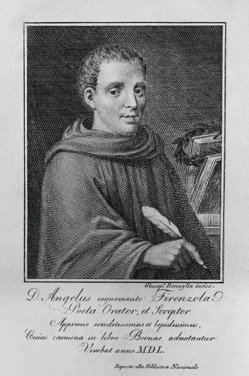 Porträtt av Agnolo Firenzuola (1493-1543), italiensk författare och humanist, gravyr av Giuseppe Benaglia (ca 1796-ca 1830) av Walter Charles Mills