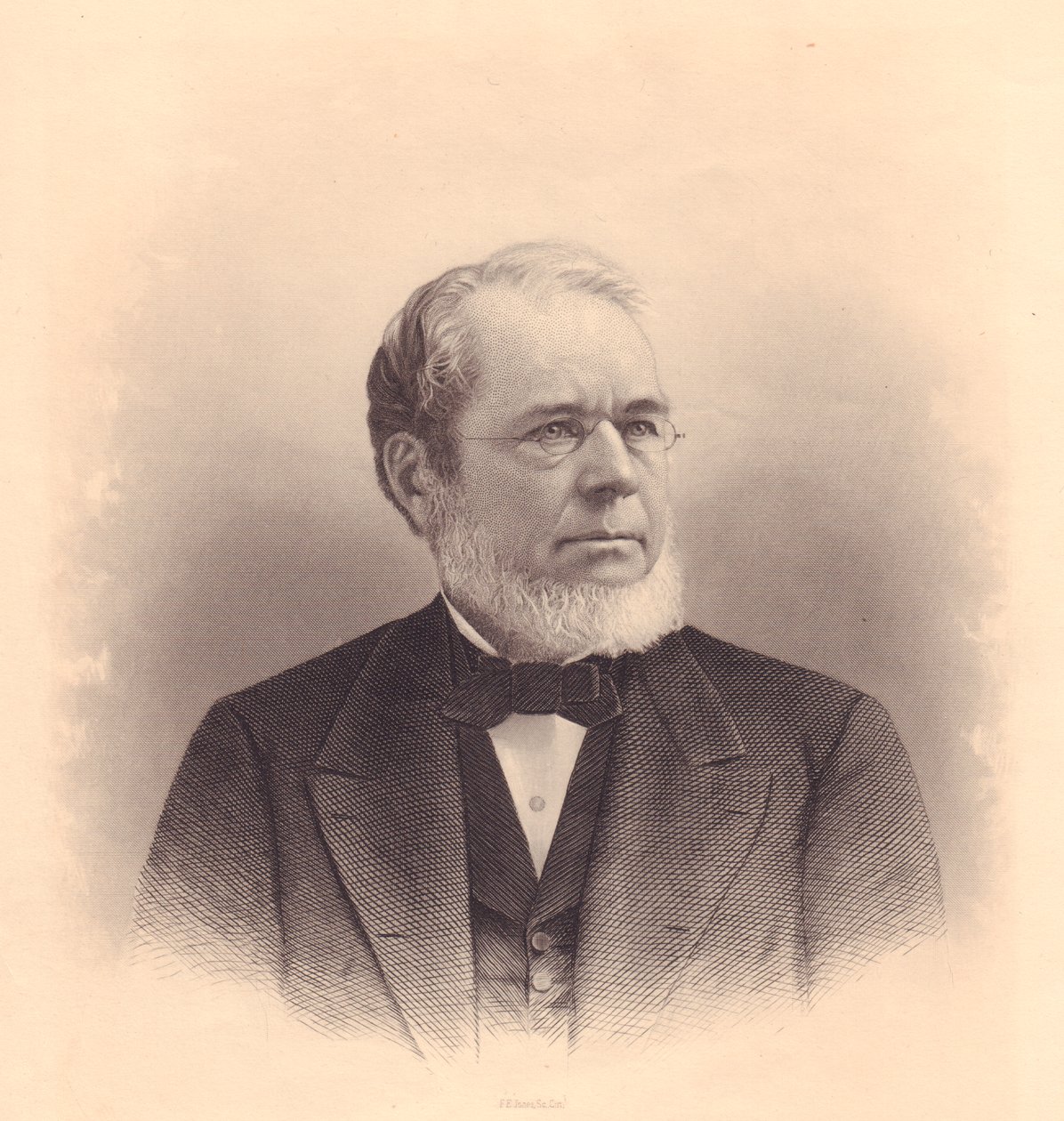 Porträtt av den amerikanske gravören Andrew Varick Stout (1835-1906), gravyr av FE Jones från ladies