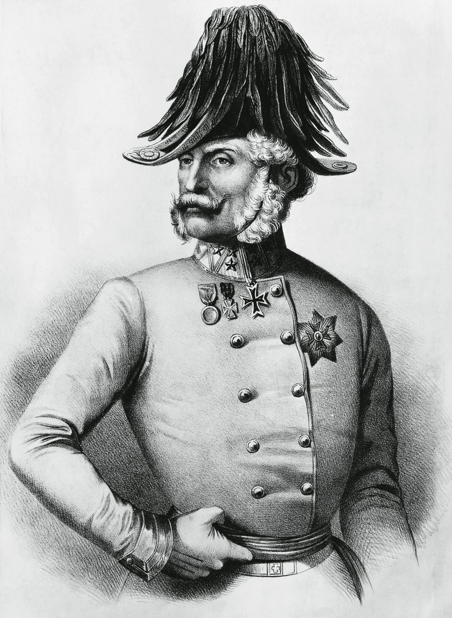 Porträtt av Ferencz Gyulai (1798-1868), österrikisk-ungersk general och politiker, gravyr av Walter Charles Mills