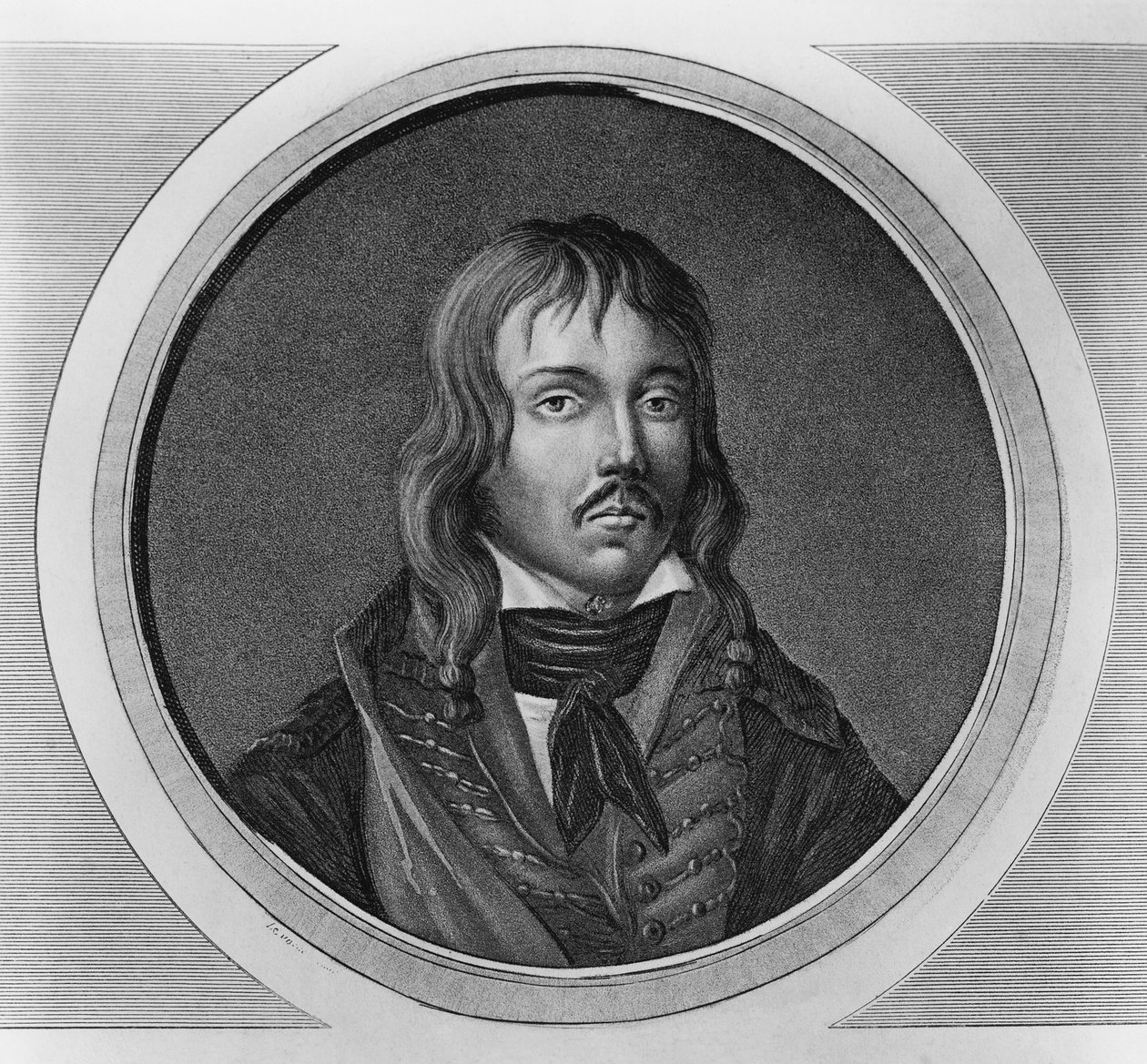 Porträtt av Francois Severin Marceau-Desgraviers (1769-1796), fransk general i revolutionskriget, gravyr av Walter Charles Mills