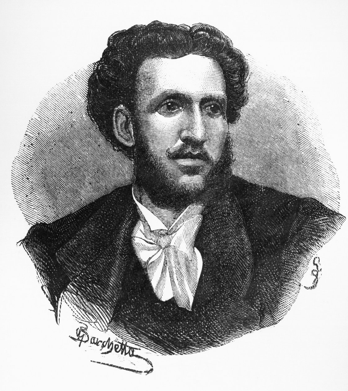 Porträtt av Iginio Ugo Tarchetti (1839-1869), italiensk författare, poet och journalist, gravyr av Walter Charles Mills