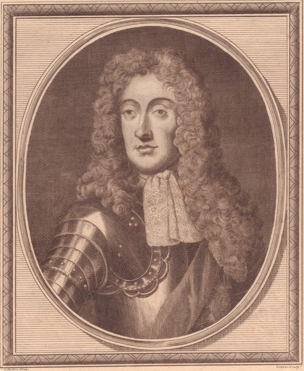 Porträtt av James II av England (1633-1701), kopparstick av John Goldar (1729-1795) från målning av G Kneller av Walter Charles Mills
