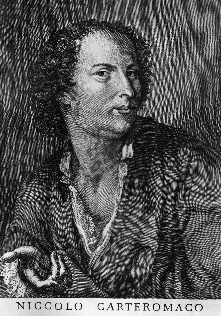 Porträtt av Niccolo Forteguerri, även känd som Niccolo Carteromaco (1674-1735), italiensk poet, gravyr av Walter Charles Mills