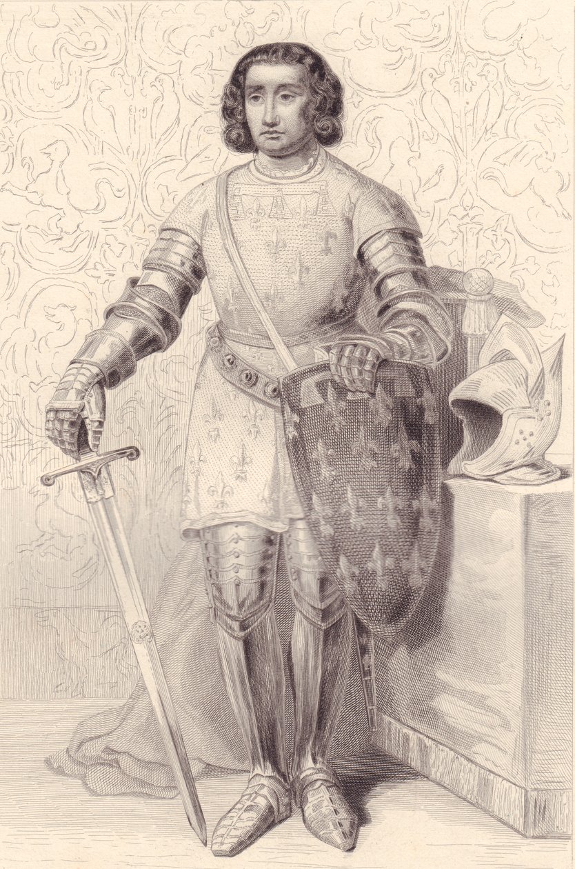 Porträtt av Filip av Artois, greve av Eu (1358-1397), gravyr, 20x13 cm, från Galerie Historique de Versailles, Histoire de France, Charles Gavard Publisher, Paris, cirka 1840 av Walter Charles Mills