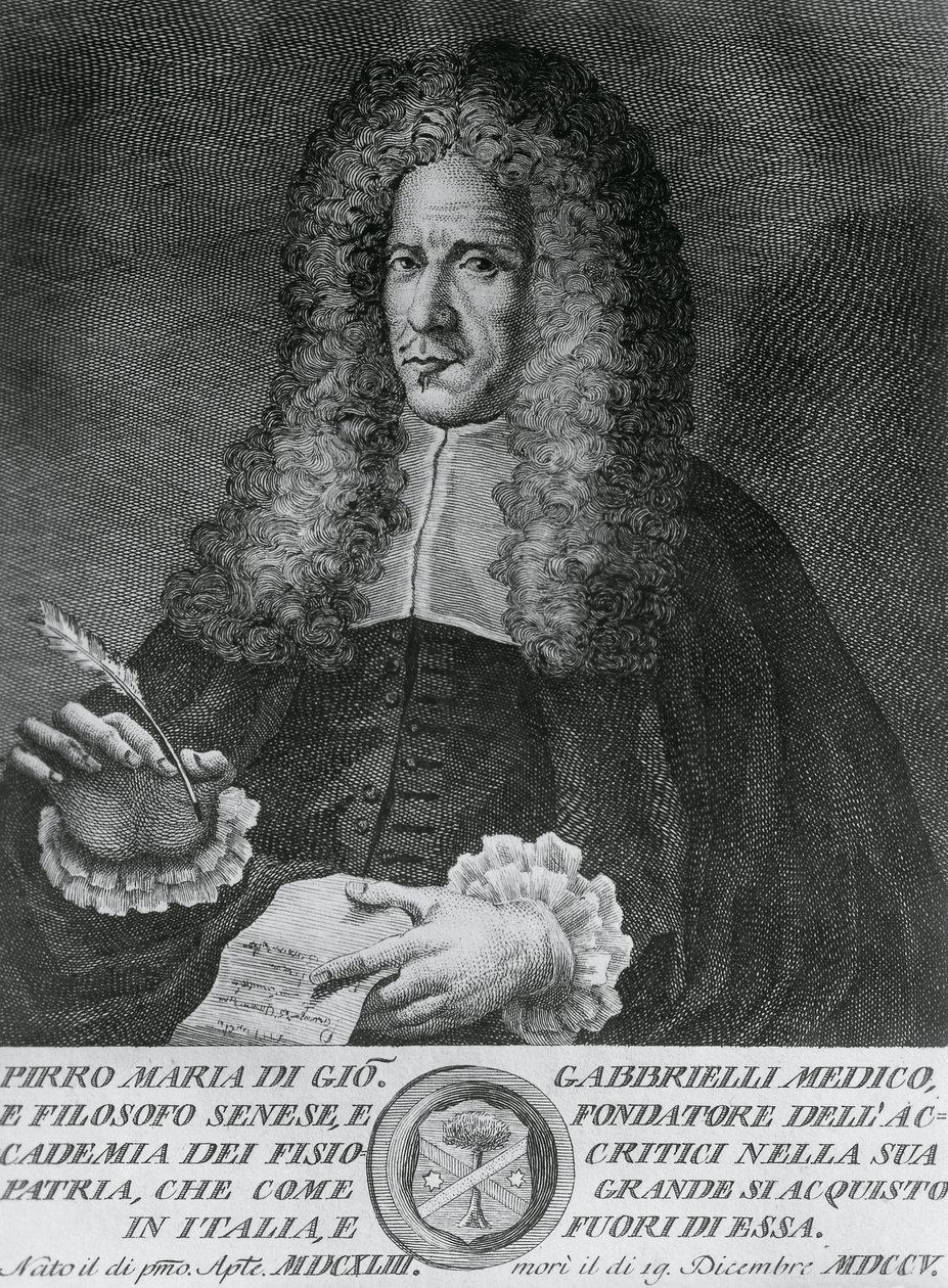Porträtt av Pirro Maria Gabbrielli (1643-1705), italiensk filosof och professor i teoretisk medicin och botanik, gravyr av Cosimo Zocchi (aktiv 1740-ca 1787) av Walter Charles Mills