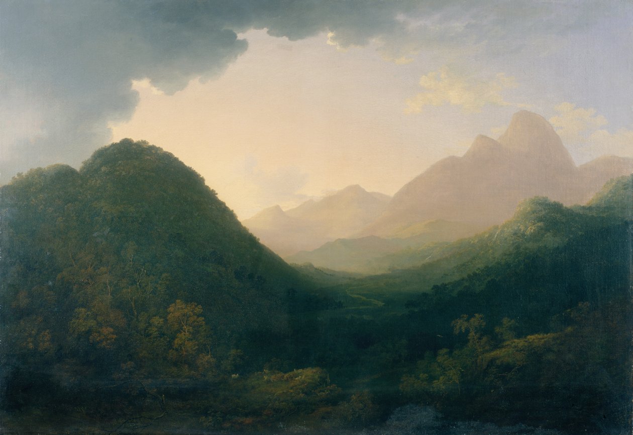En utsikt i Lake District, möjligen från Duddon Valley (olja) av John (attr.to) Glover