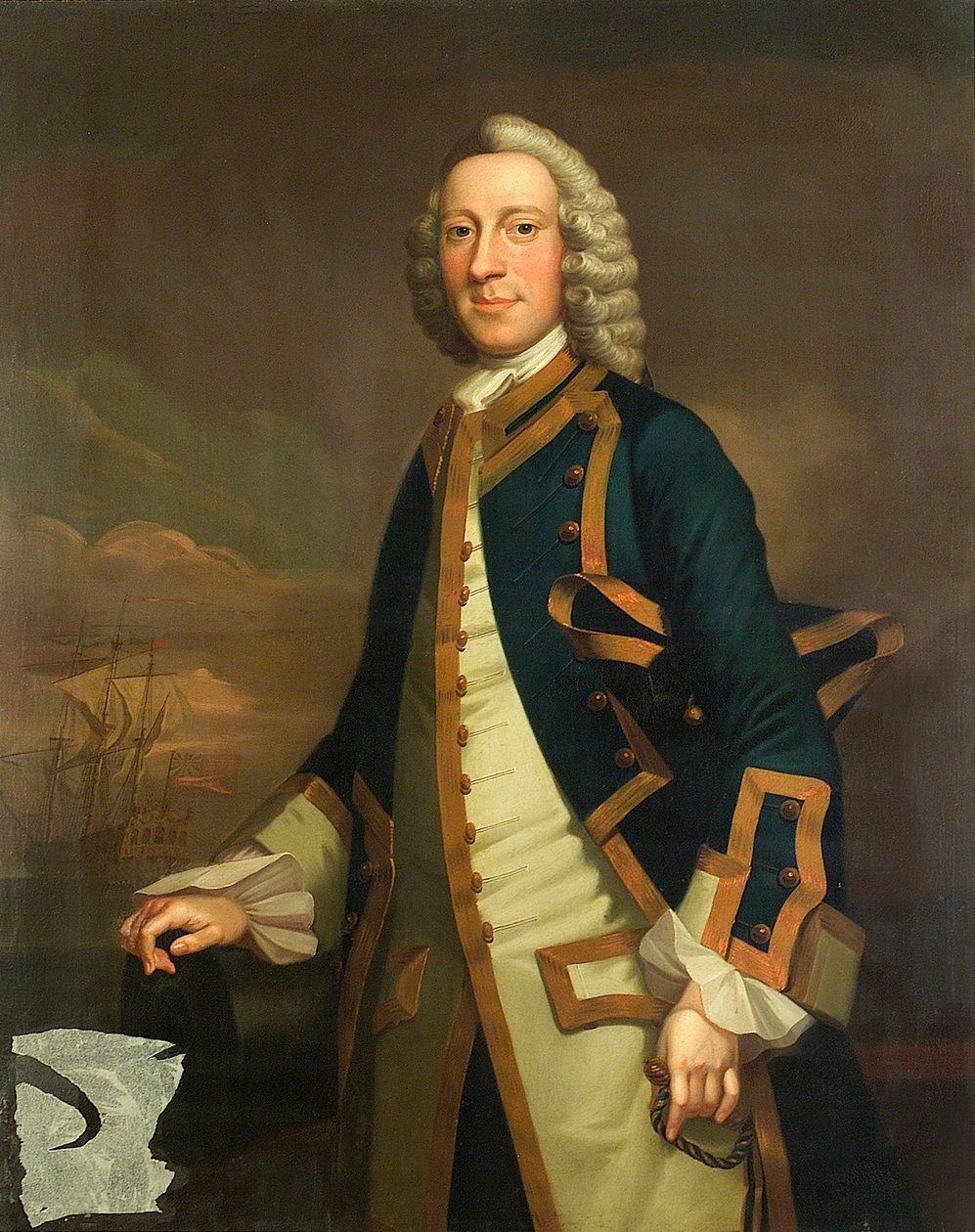 Porträtt av en kapten, ca 1750 (olja på duk) av John (attr.to) Wollaston