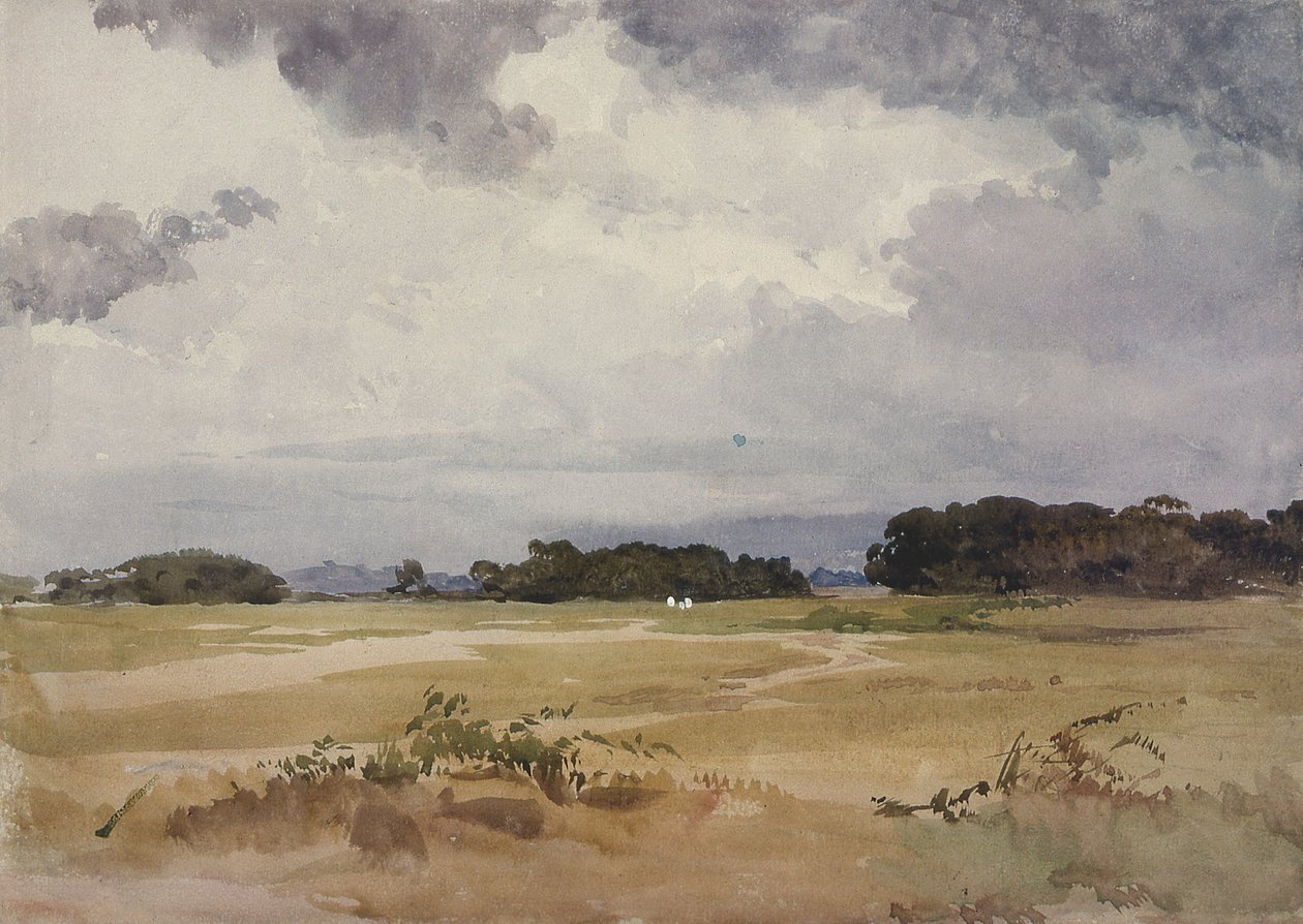 En åker med trädgrupper, 1800-talet; av John Absolon