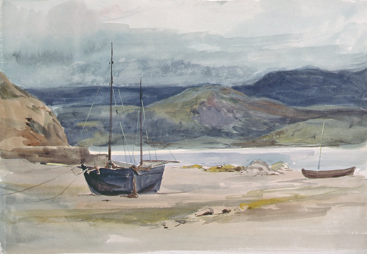Kullig kustscen med båtar, 1800-tal av John Absolon