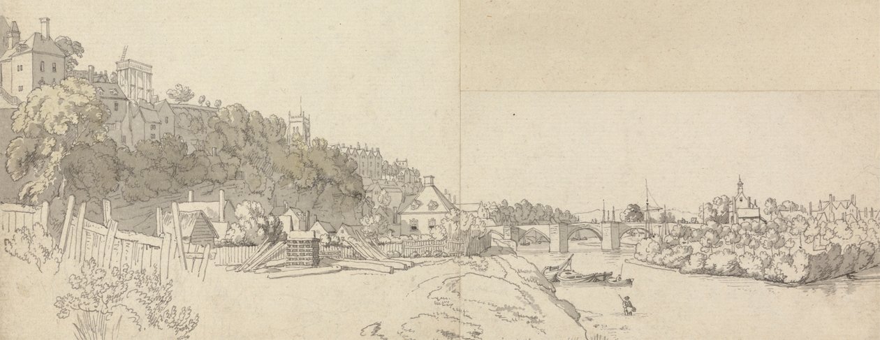 En stad sett från stranden av en flod av John Alexander Gresse