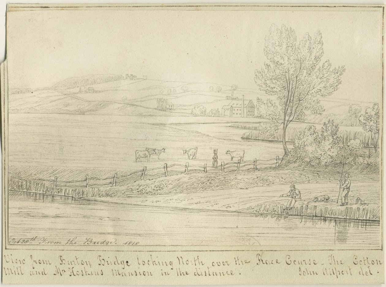 Burton-upon-Trent: ritning med penna och bläck, 1818 av John Allport