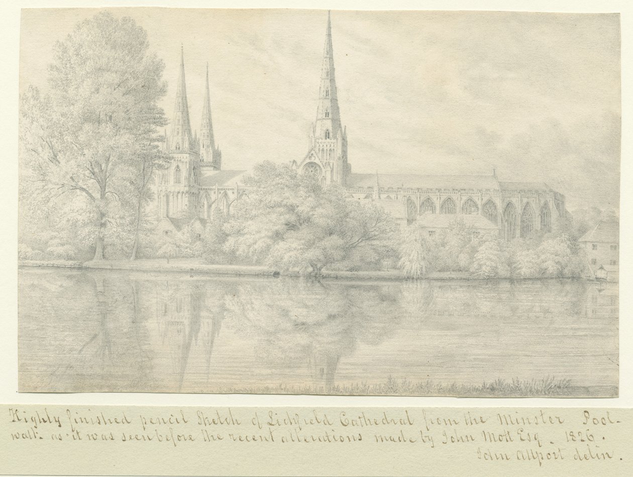Lichfield Cathedral - South West View: blyertsteckning av John Allport