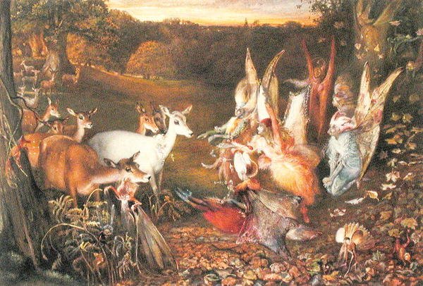 Feer och rådjur (akvarell på papper) av John Anster Fitzgerald