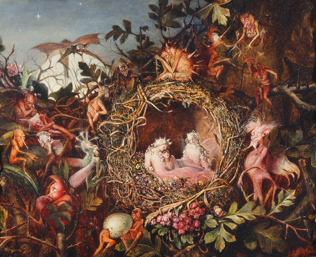Feer i ett fågelbo, ca 1860 av John Anster Fitzgerald