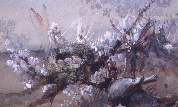 "Vem dödade Cock Robin?" (vattenfärg) av John Anster Fitzgerald