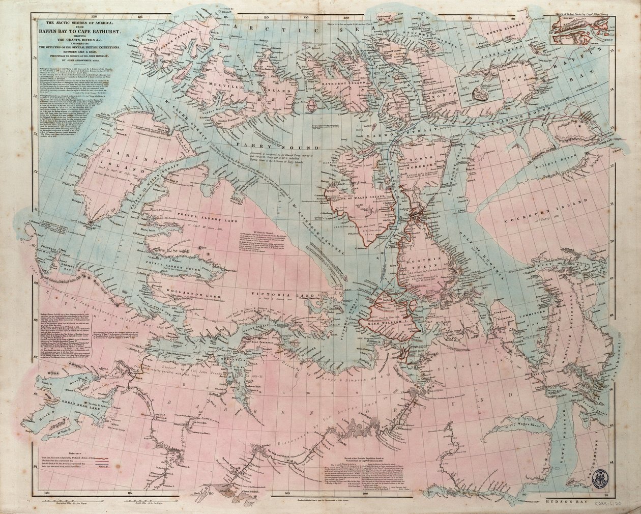 Amerikas arktiska kuster från Baffin Bay till Cape Bathurst, med de kuster och floder som utforskades av officerarna i de olika brittiska expeditionerna mellan 1818 och 1859 av John Arrowsmith