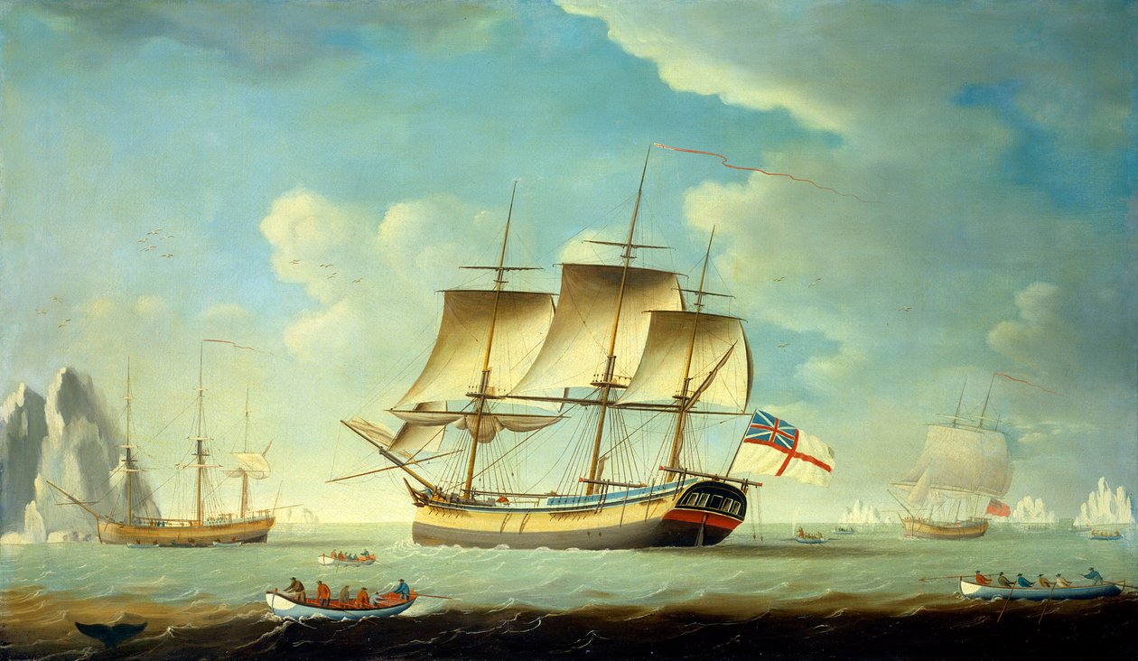 En valfångare och andra fartyg i en lätt bris, ca 1790 (olja på duk) av John Askew