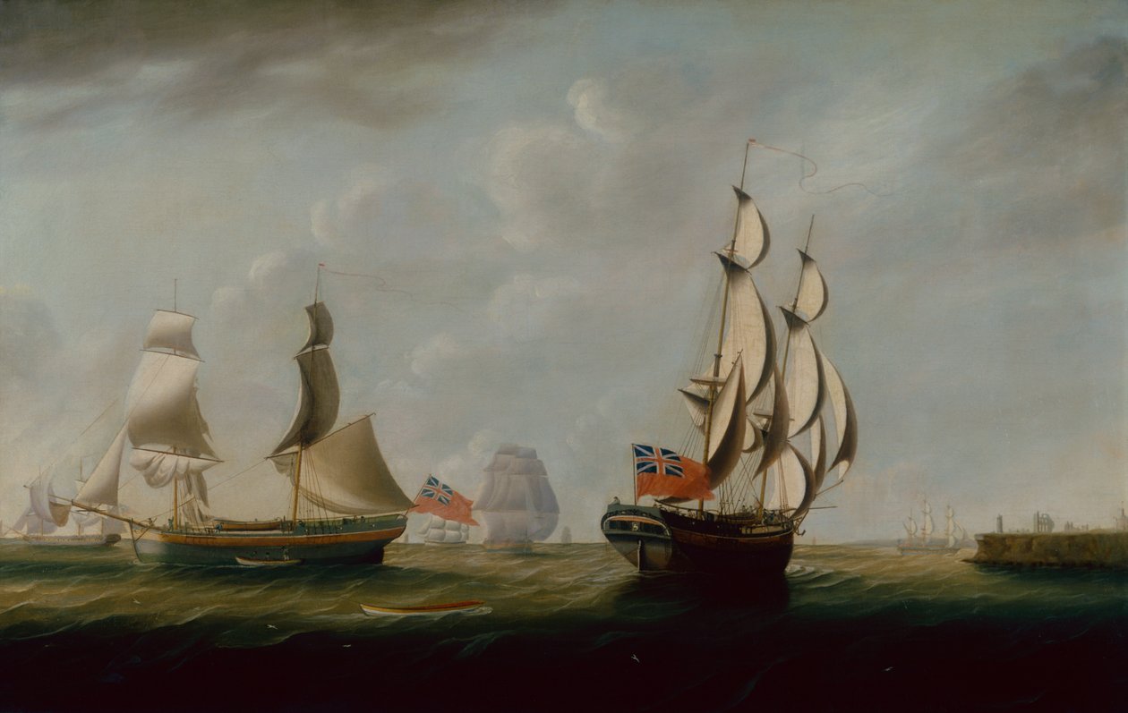 Två engelska Collier-briggar utanför Whitby med annan frakt (olja på duk) av John Askew
