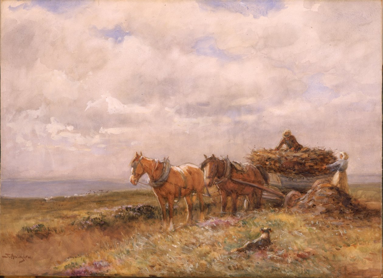 Carting Turf-ritning (akvarell förhöjd med vitt på papper) av John Atkinson