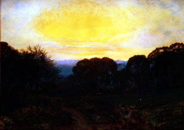 En trädgårdsmästare gräver en kållapp vid solnedgången av John Atkinson Grimshaw