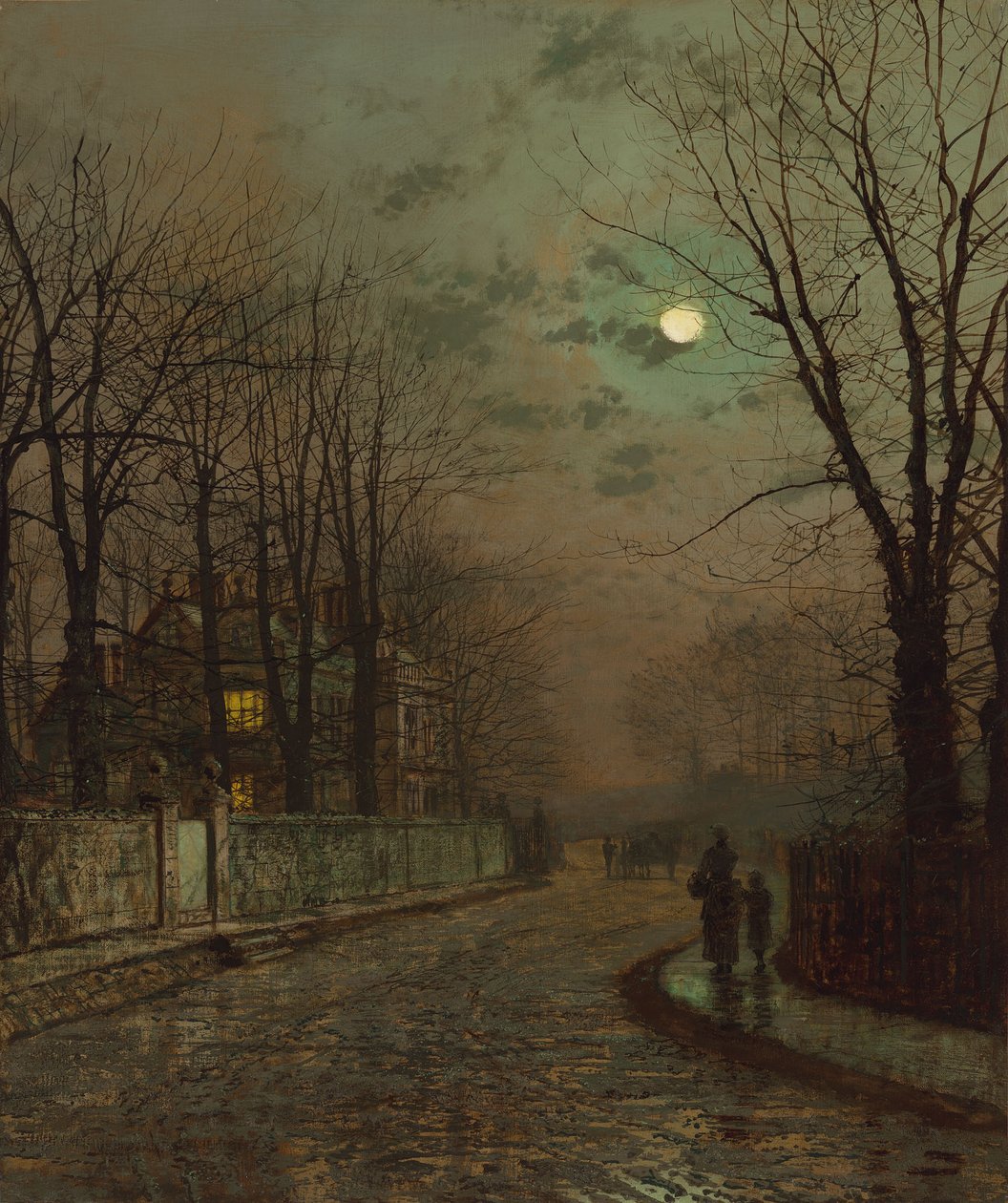 En våt väg, Knostrop, Yorkshire av John Atkinson Grimshaw, 1886 av John Atkinson Grimshaw