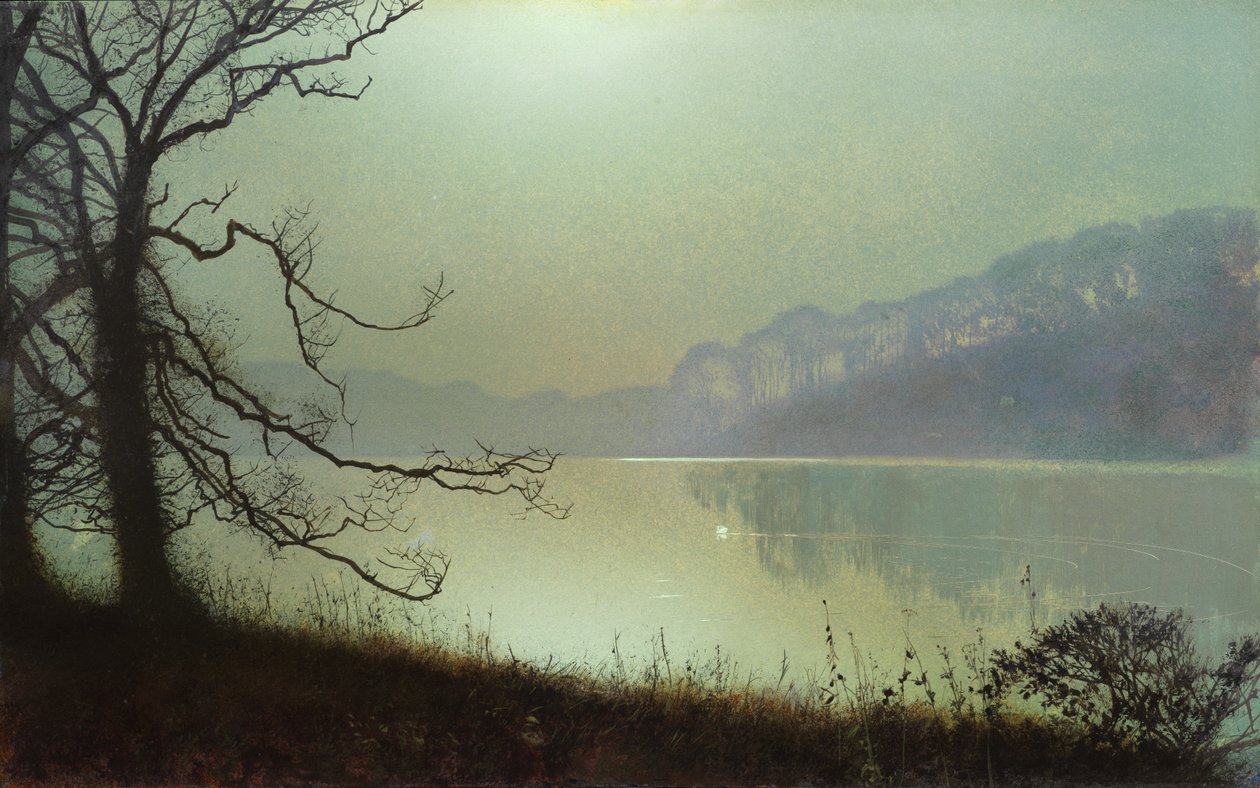At the Lakeside, Moonlight (olja på kort) av John Atkinson Grimshaw