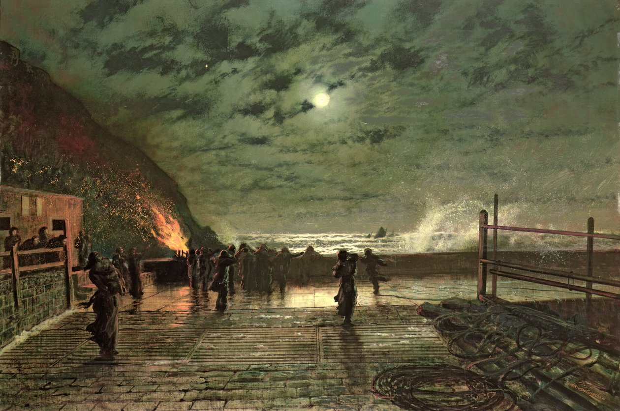 In Peril (The Harbour Flare) 1879 (olja på duk) av John Atkinson Grimshaw