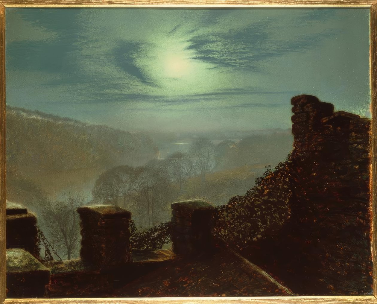 J.A.Grimshaw, Fullmåne bakom cirrusmoln från Roundhay P. av John Atkinson Grimshaw