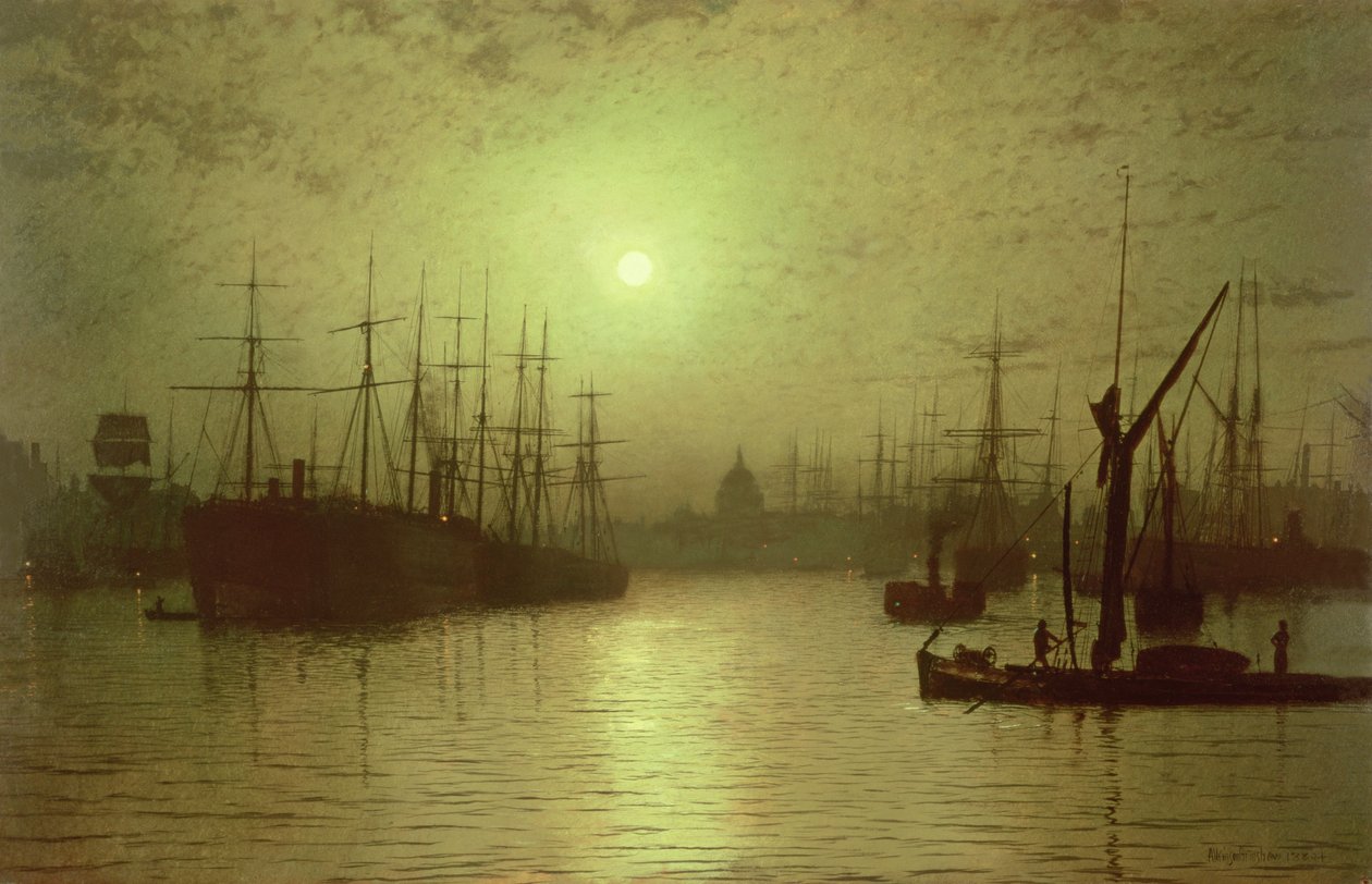 Nightfall ner Themsen av John Atkinson Grimshaw
