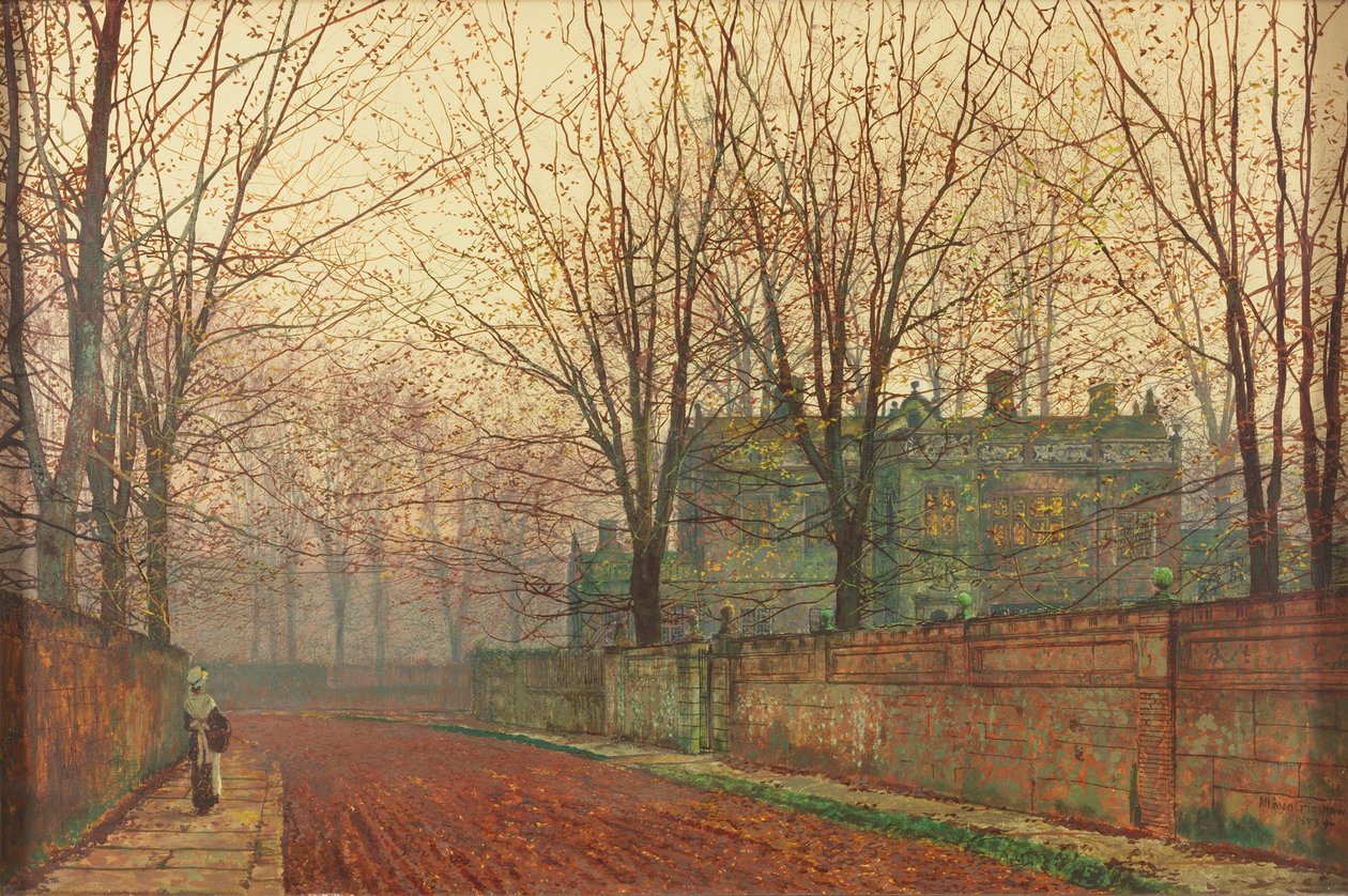 Novembermorgon, Knostrop Hall, Leeds av John Atkinson Grimshaw