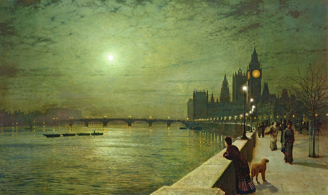 Reflektioner över Themsen, Westminster av John Atkinson Grimshaw