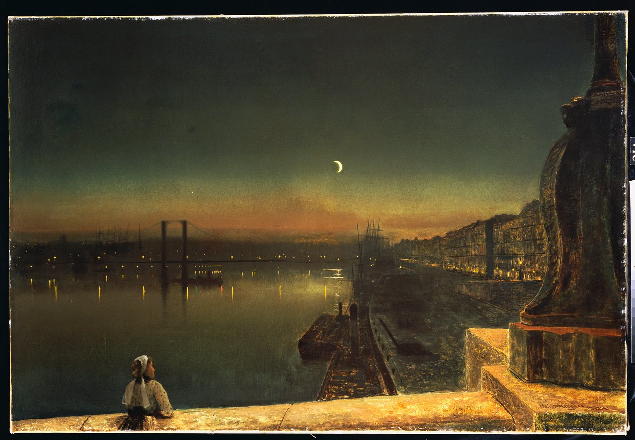 Rouen på natten från Pont de Pierre, 1878 av John Atkinson Grimshaw