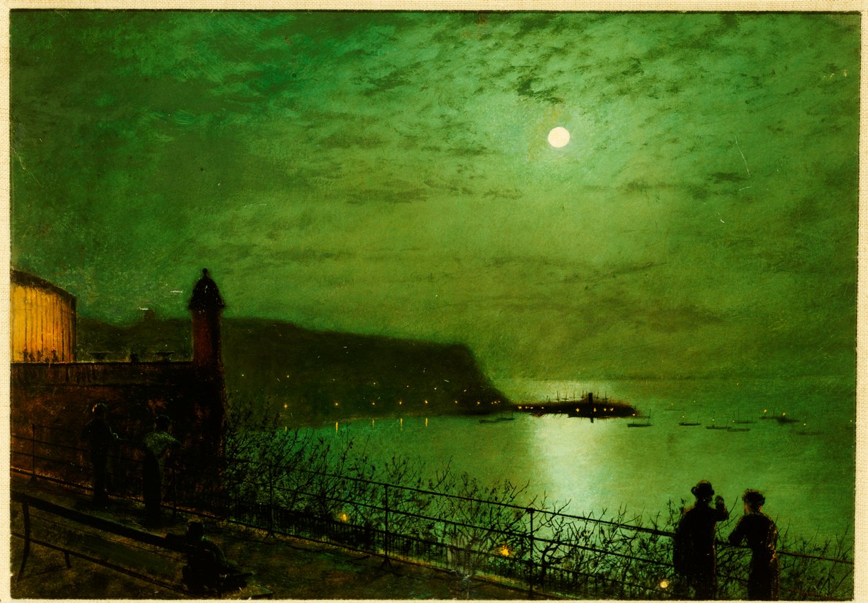 Scarborough by Moonlight från trappan till Grand Hotel av John Atkinson Grimshaw