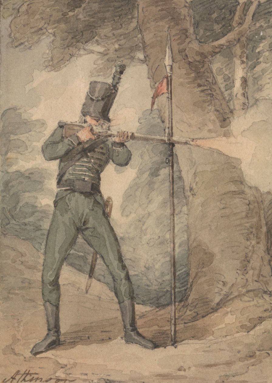 En gevärsman på Musketry Practice av John Augustus Atkinson