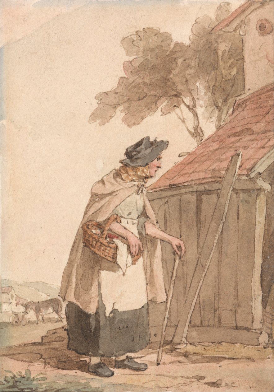 En gammal kvinna som bär en korg av John Augustus Atkinson