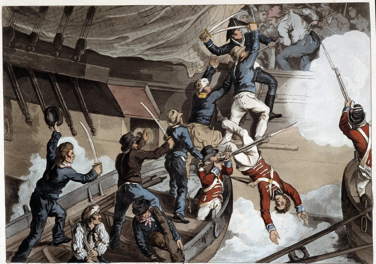 Kollision, tidigt 1800-tal i "" Historical, Military and Naval Anecdotes..." av Edward Orne av John Augustus Atkinson