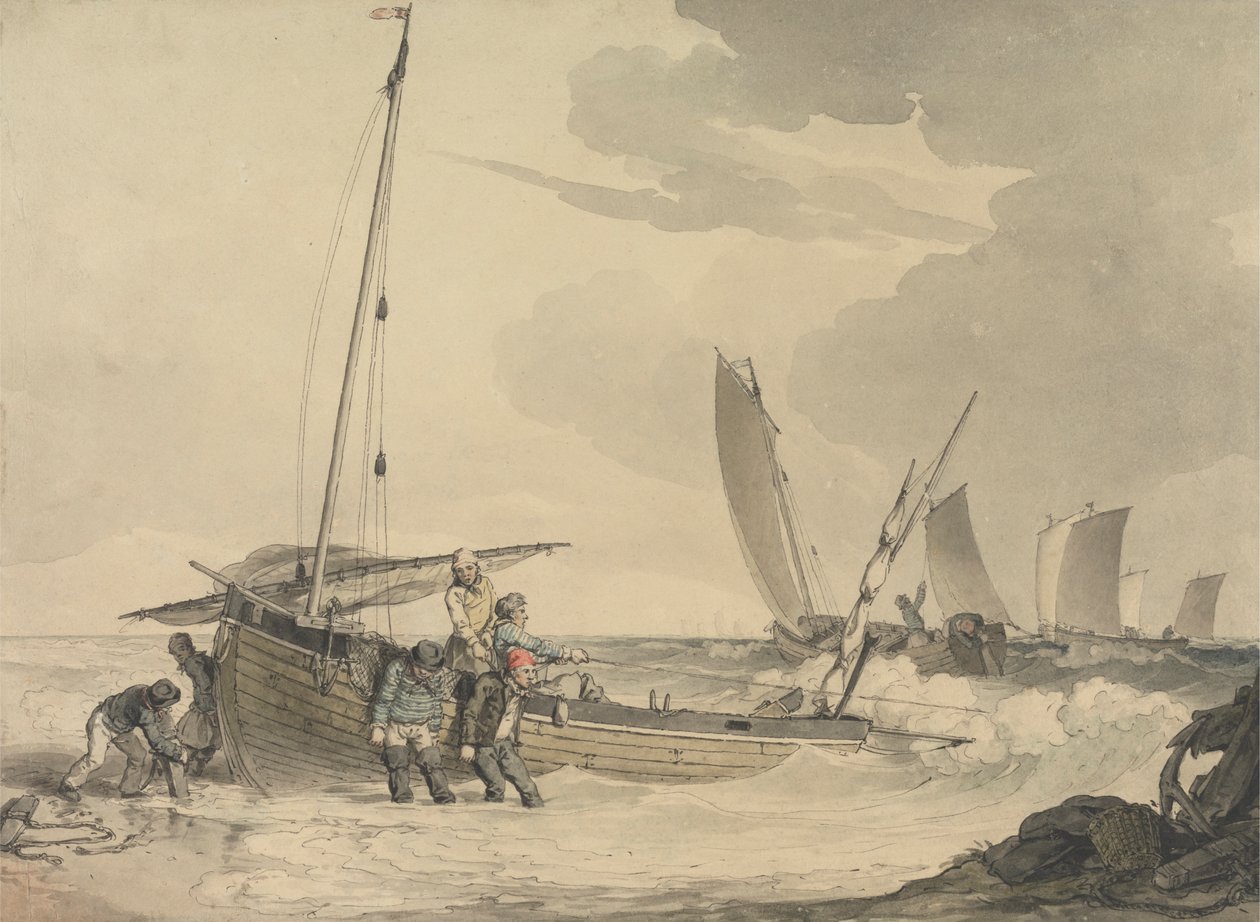 Fiskare som sätter ut till havet av John Augustus Atkinson