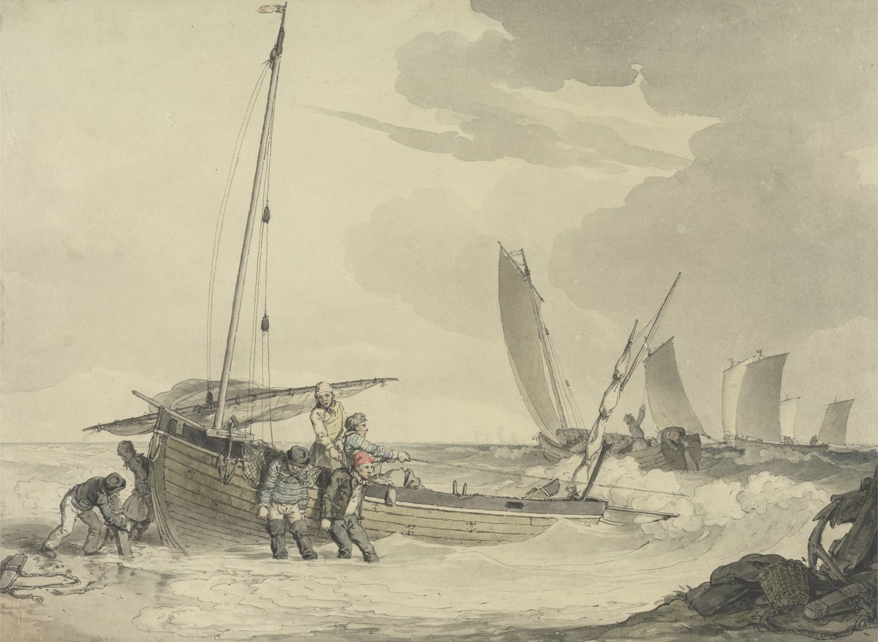 Fisherman putting out to Sea, ca 1810 (wc med penna och bläck på papper) av John Augustus Atkinson