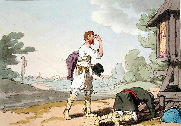 Pilgrims, ætset af kunstneren, udgivet 1804 (farve litho) swed av John Augustus Atkinson