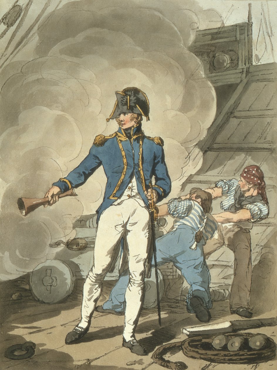 Post Captain from Costume of Great Britain, graverad av konstnären, pub. av William Millar och James Walker, 1807 (färgad etsning) av John Augustus Atkinson