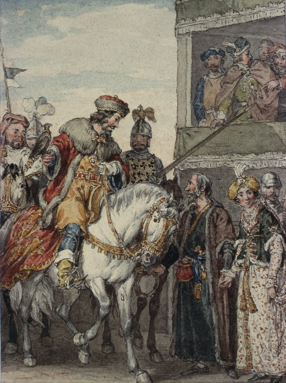 Prins John (1167-1216) och juden Isaac vid vapenpassagen i Ashby av John Augustus Atkinson
