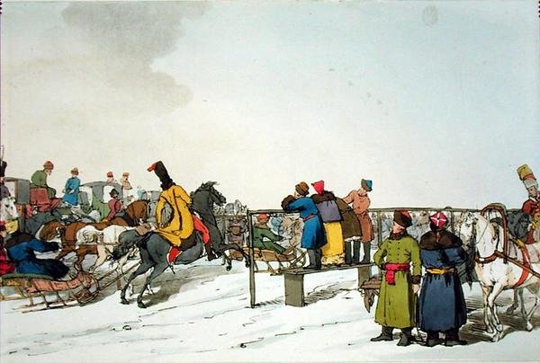 Race Course, etsad av konstnären, publicerad 1804 (färg litho) av John Augustus Atkinson